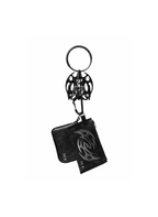 Black keychain with wallet attached on a white background